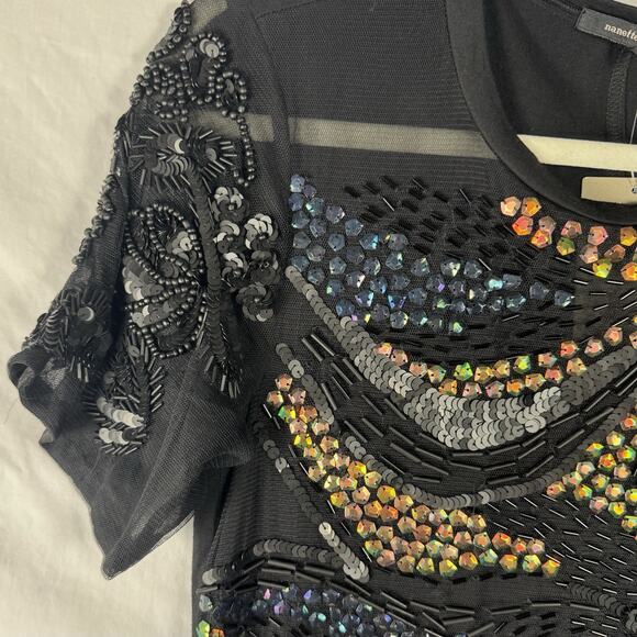 Anthropologie Nanette Lepore XS Beaded Short Sleeve Top NWT Designer - Picture 6 of 10